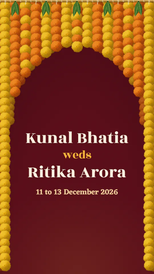The Marigold Arch in Maroon, the cover with the sample couple's names