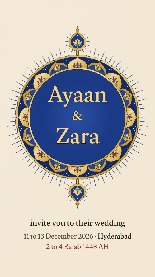Noor in Lapis, the cover with the sample couple's names