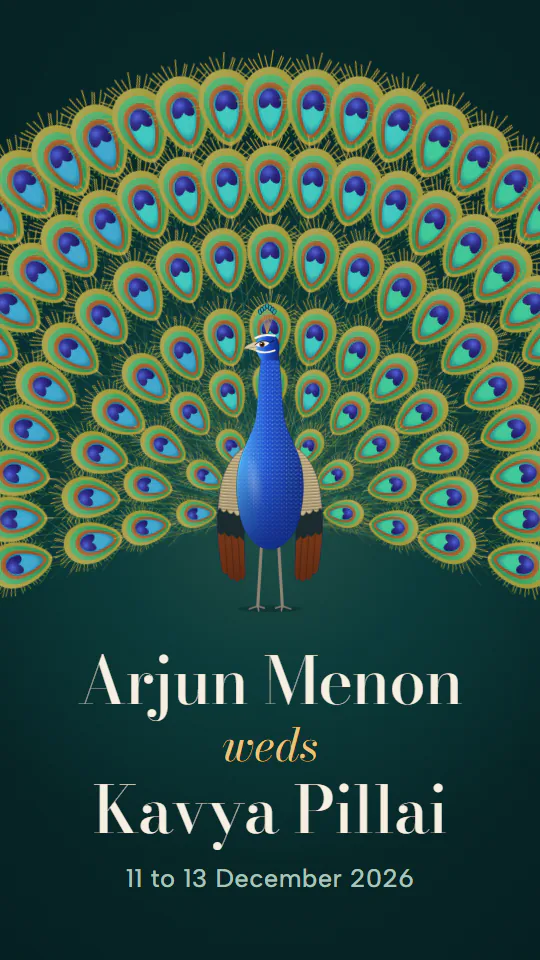 Peacock Plume in Indian blue, the cover with the sample couple's names