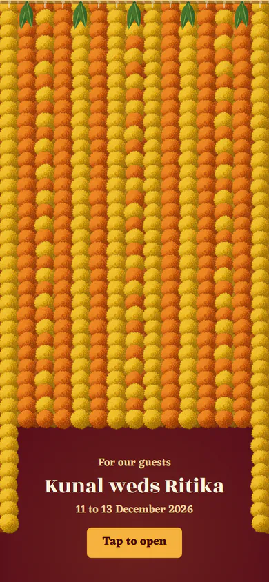 The marigold curtain, closed, with Tap to open